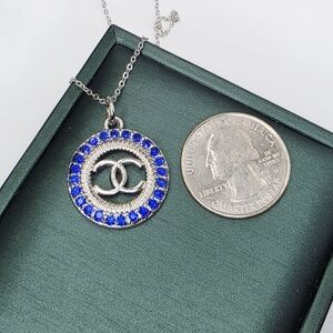 CHANEL Silver Necklace with Blue Accents